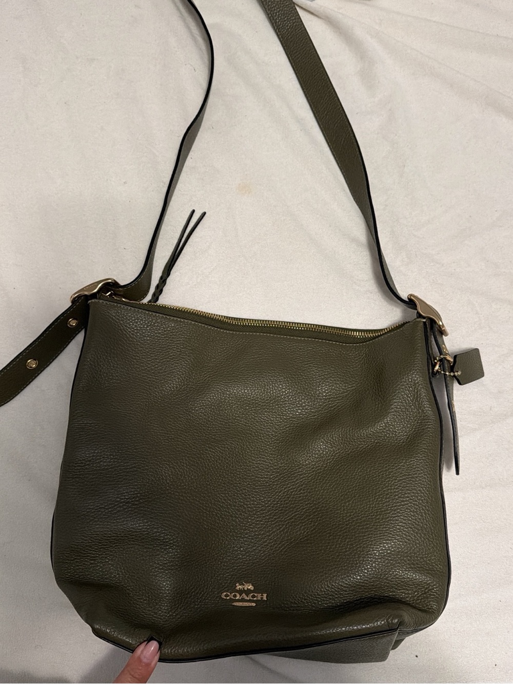 COACH Olive Green Pebbled Leather Shoulder Bag with Gold Hardware
